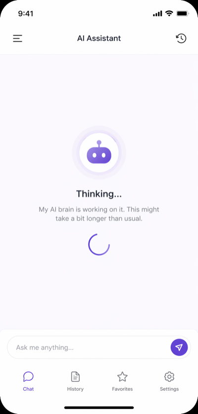 Mobile app screen showing an AI feature stuck on a loading spinner